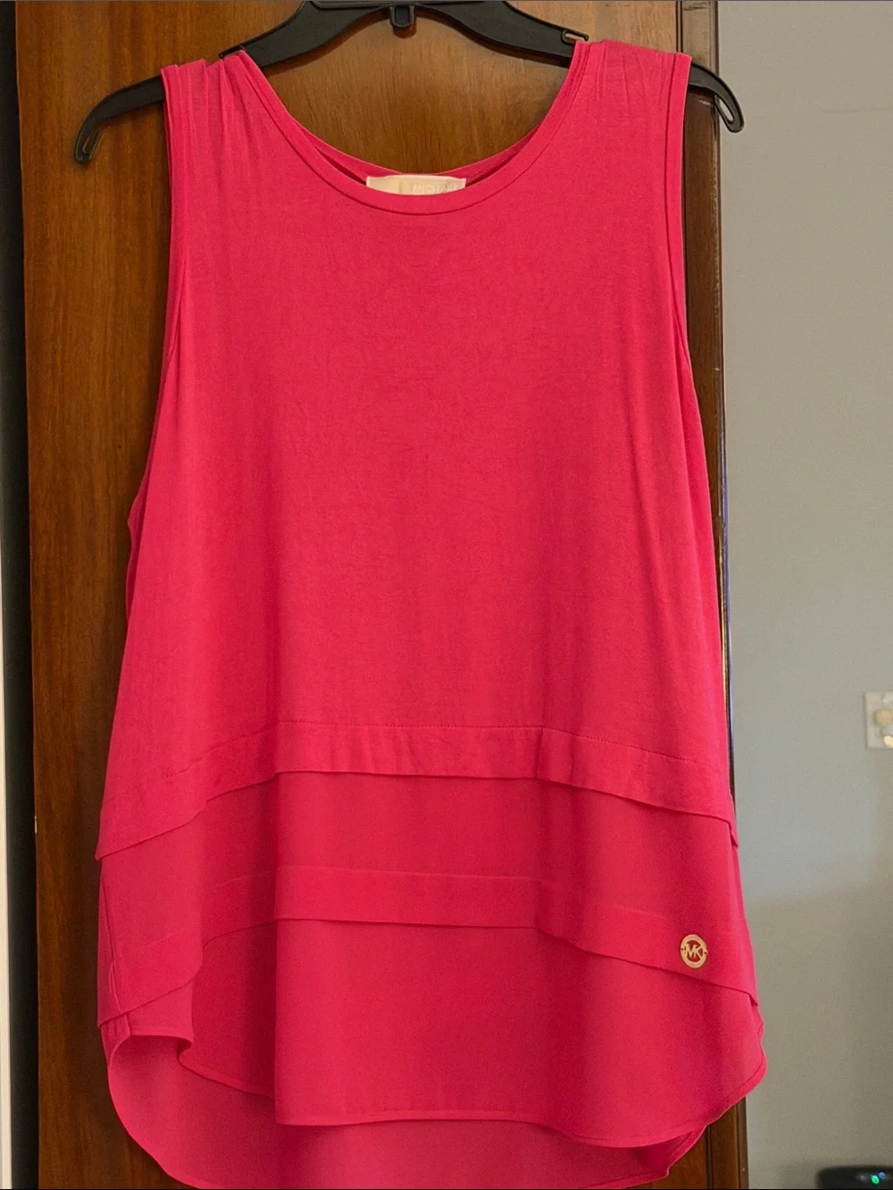 Michael Kors Hot Pink Layered Hem Sleeveless Top